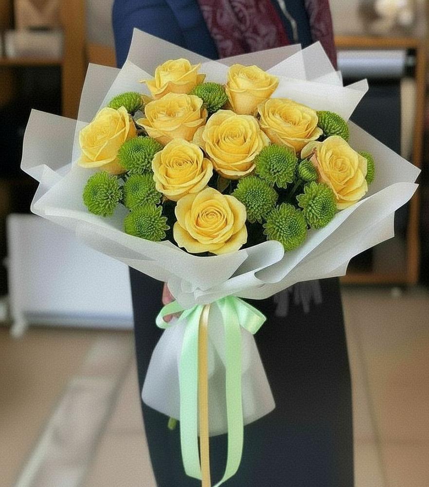 Букет цветов из: Хризантемы и Розы в Кукуштан