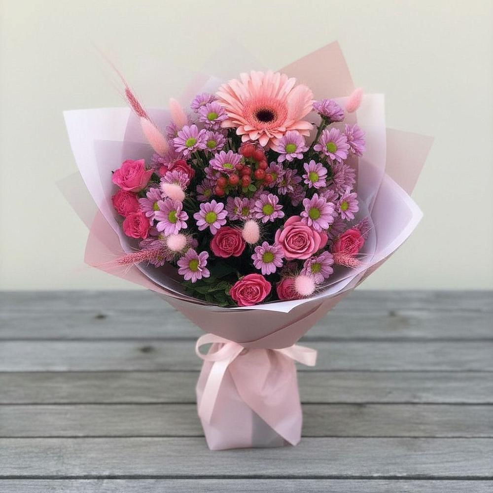 Букет цветов из: Розы, Герберы и Хризантемы в Кукуштан