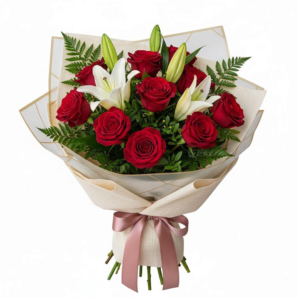 Букет цветов из: Лилии и Розы в Кукуштан