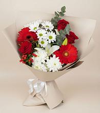 Букет цветов из:  Розы, Хризантемы, Герберы и Лилии в Кукуштан