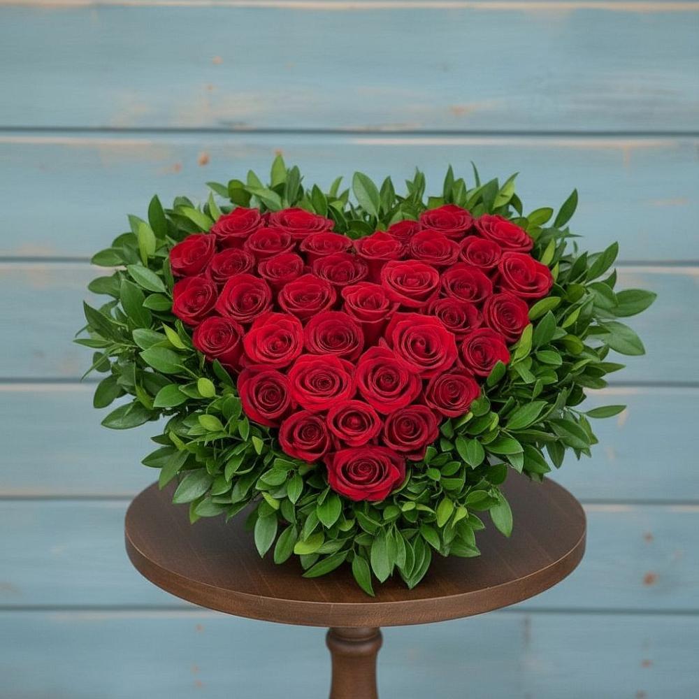 Цветочная композиция из Розы в виде сердца в Кукуштан