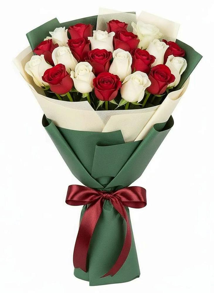 Букет Микс из красных и белых роз в Кукуштан