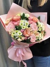 Букет нежные объятья в Кукуштан Букет цветов из: Гвоздики, Розы и Хризантемы в Кукуштан