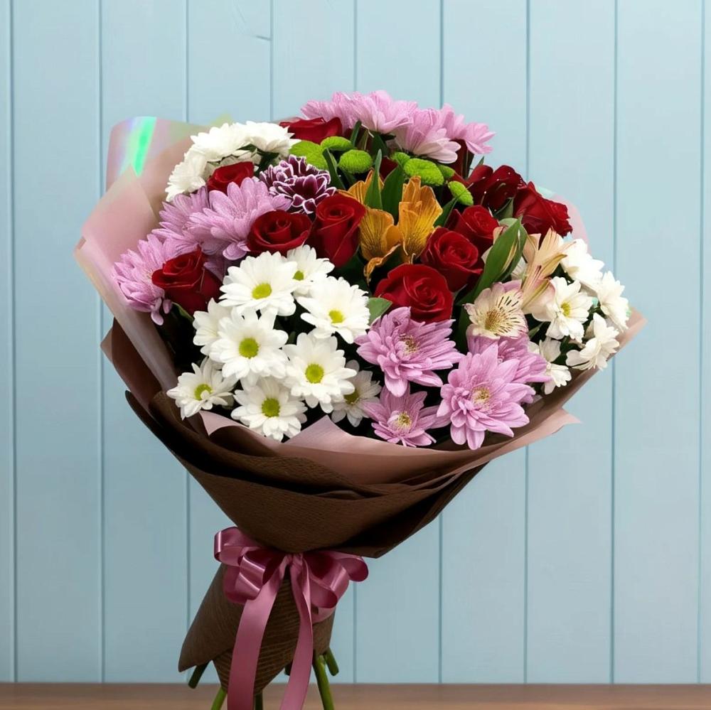 Букет цветов из: Розы, Хризантемы и Альстромерии в Кукуштан