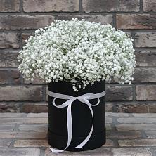 Цветочная композиция из Гипсофила в шляпной коробке в Кукуштан