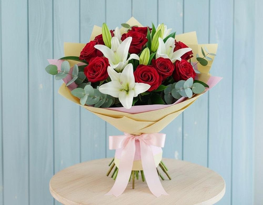 Букет цветов из: Лилии и Розы в Кукуштан